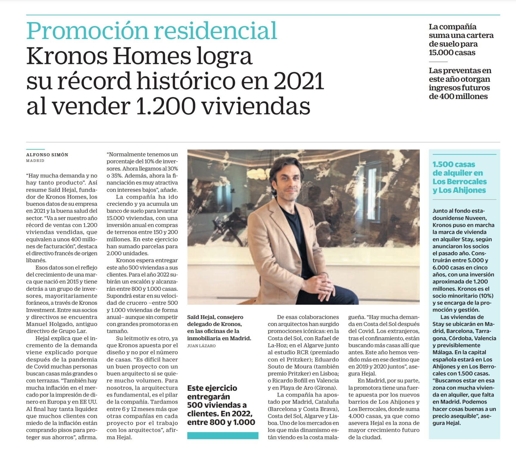 1637858147_Cinco Días 5-11-21 Kronos Homes marca un nuevo récord comercial en 2021.jpg